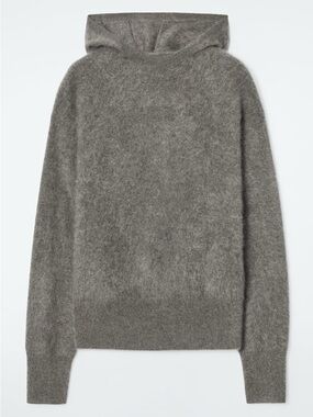 Super Soft COS Brushed 100% Cashmere Hoodie – Green‑Grey – Size Small – Like New